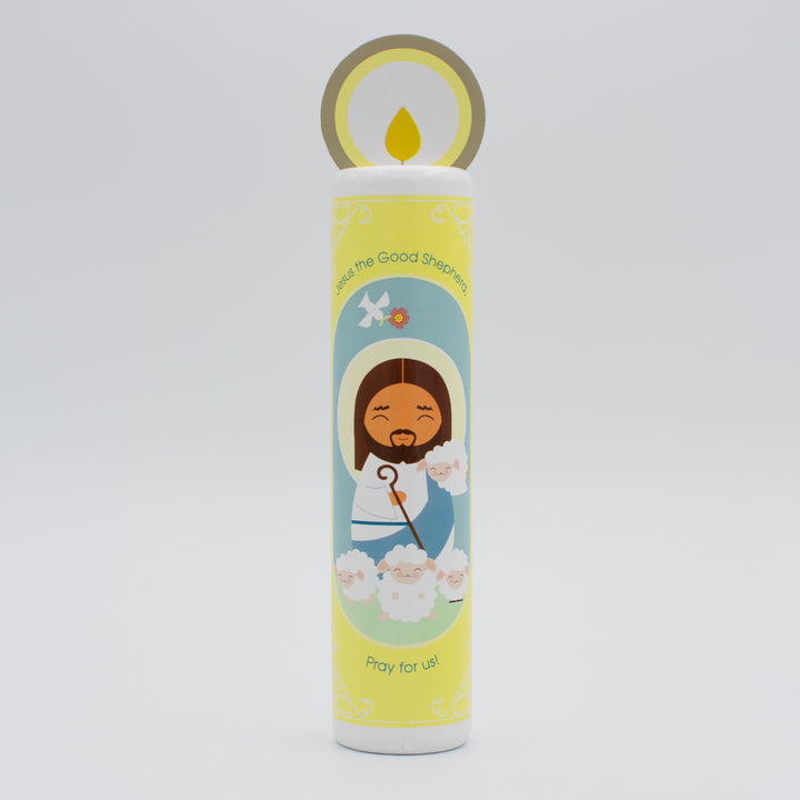 Jesus Christ, the Good Shepherd (The Our Father) Wooden Prayer Candle - Shining Light Dolls