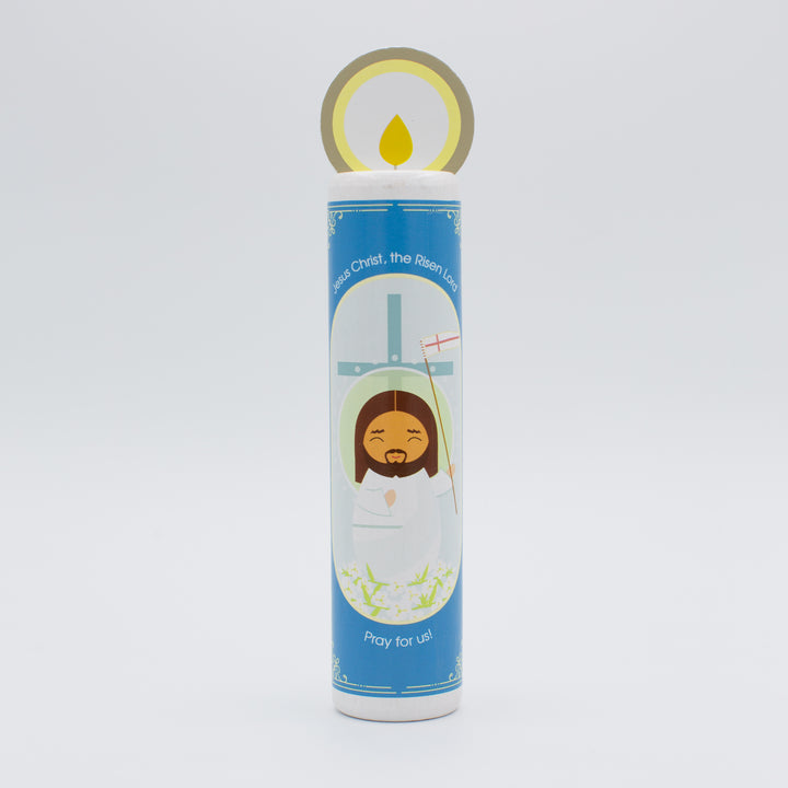 Jesus Christ, the Risen Lord (Eternal Rest prayer for the deceased) Wooden Prayer Candle - Shining Light Dolls