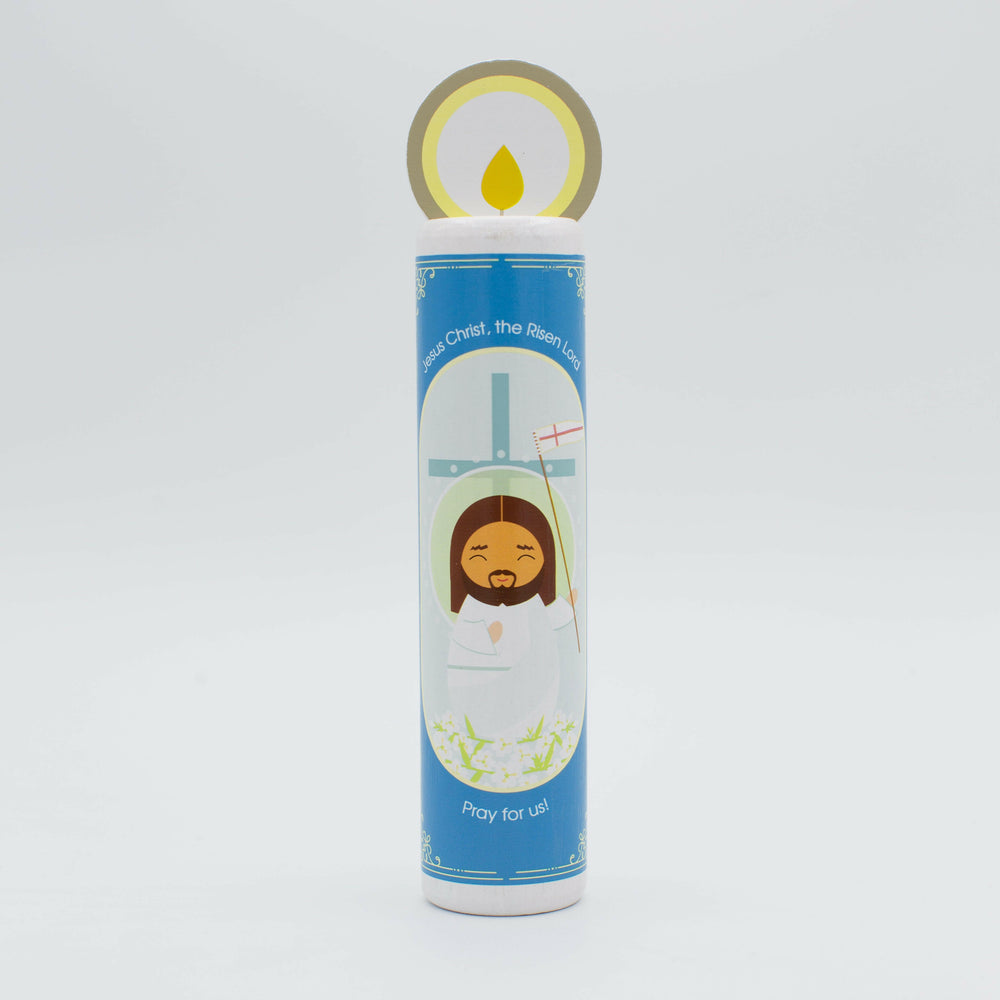 Jesus Christ, the Risen Lord (Eternal Rest prayer for the deceased) Wooden Prayer Candle - Shining Light Dolls