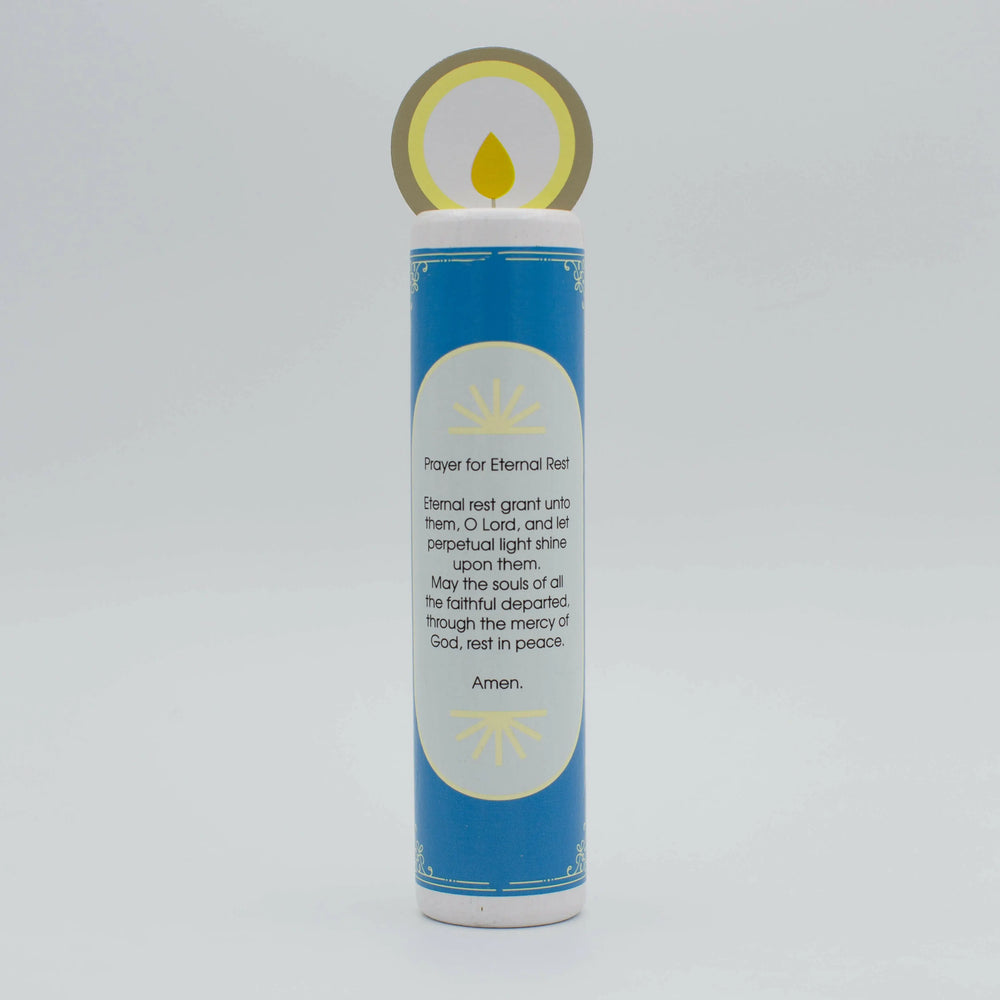 Jesus Christ, the Risen Lord (Eternal Rest prayer for the deceased) Wooden Prayer Candle - Shining Light Dolls