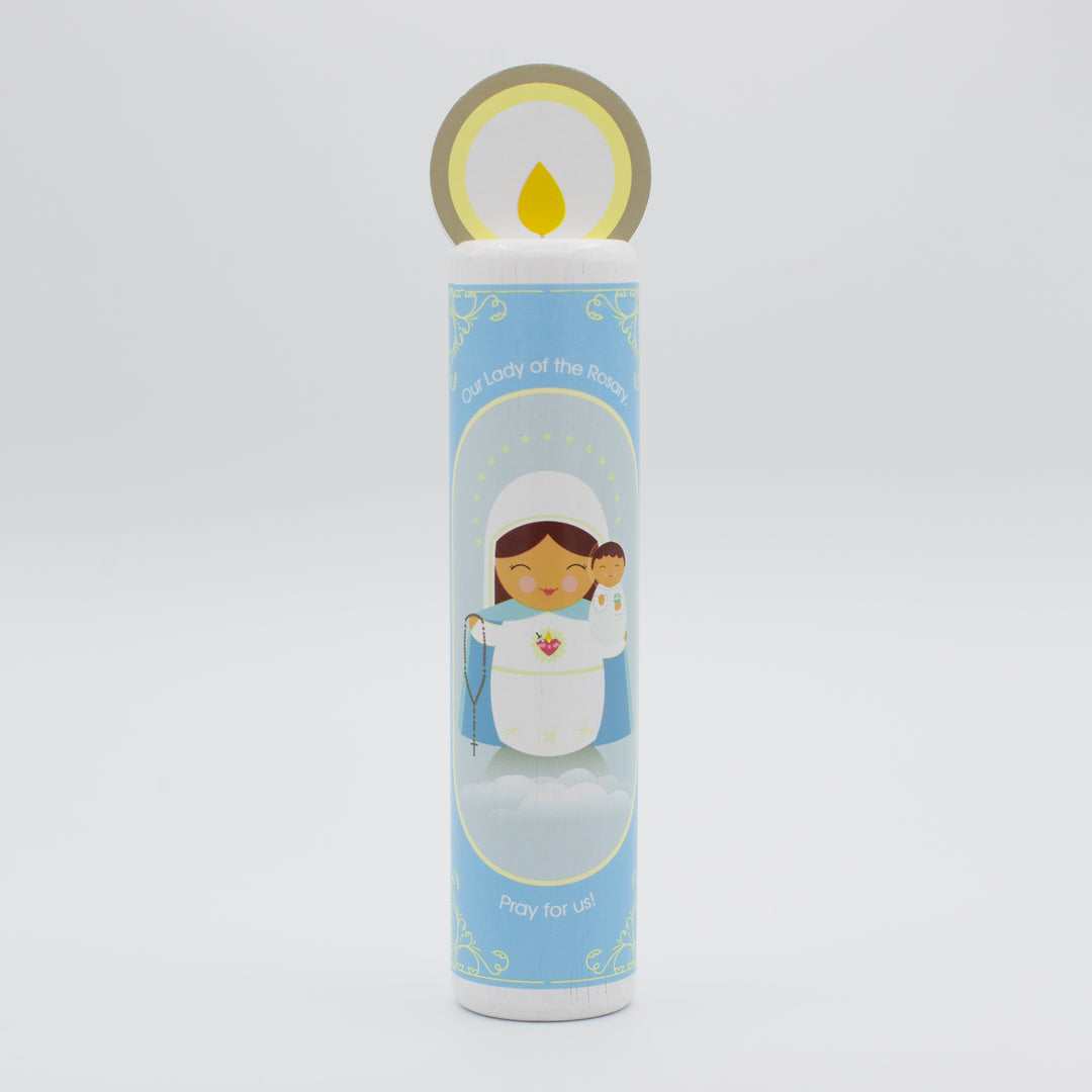 Our Lady of the Rosary (Hail Mary) Wooden Prayer Candle - Shining Light Dolls