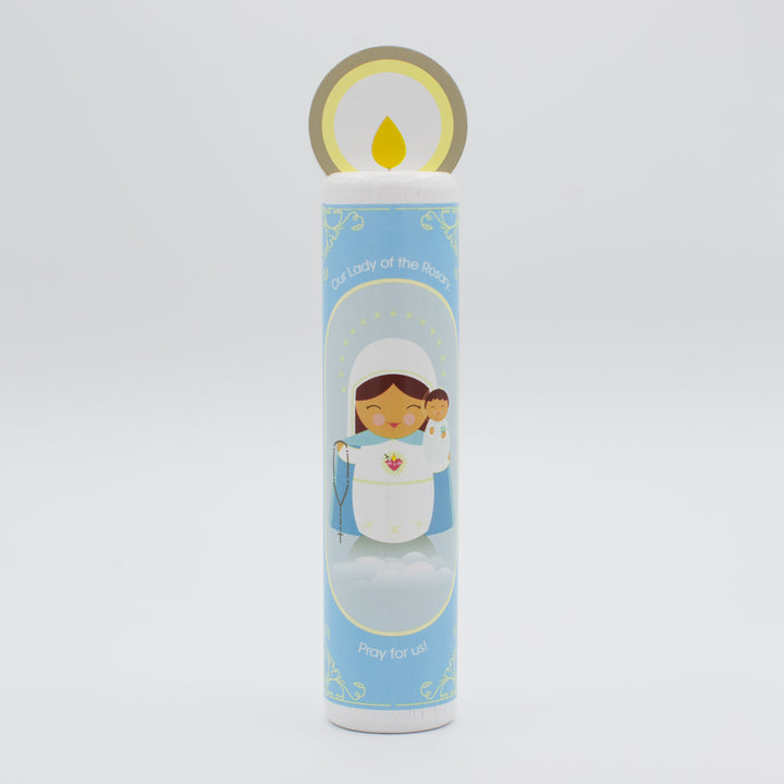 Our Lady of the Rosary (Hail Mary) Wooden Prayer Candle - Shining Light Dolls