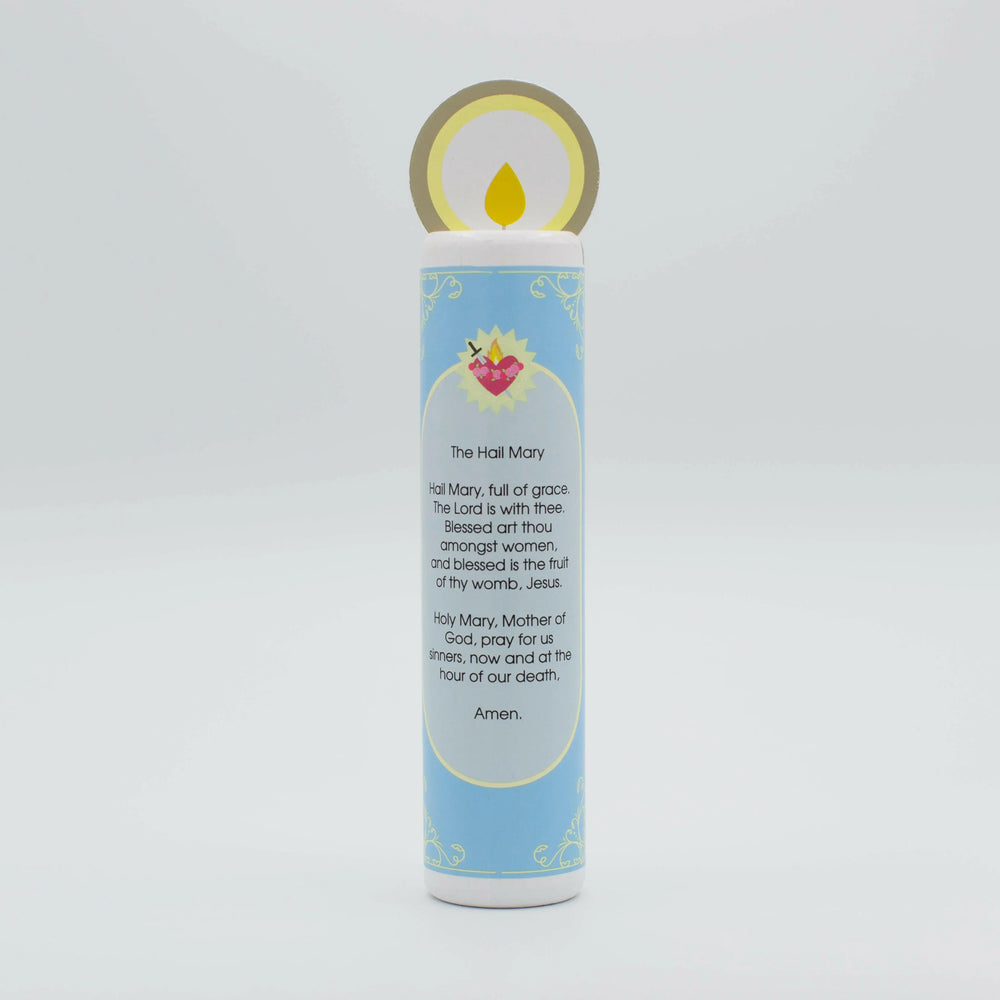 Our Lady of the Rosary (Hail Mary) Wooden Prayer Candle - Shining Light Dolls