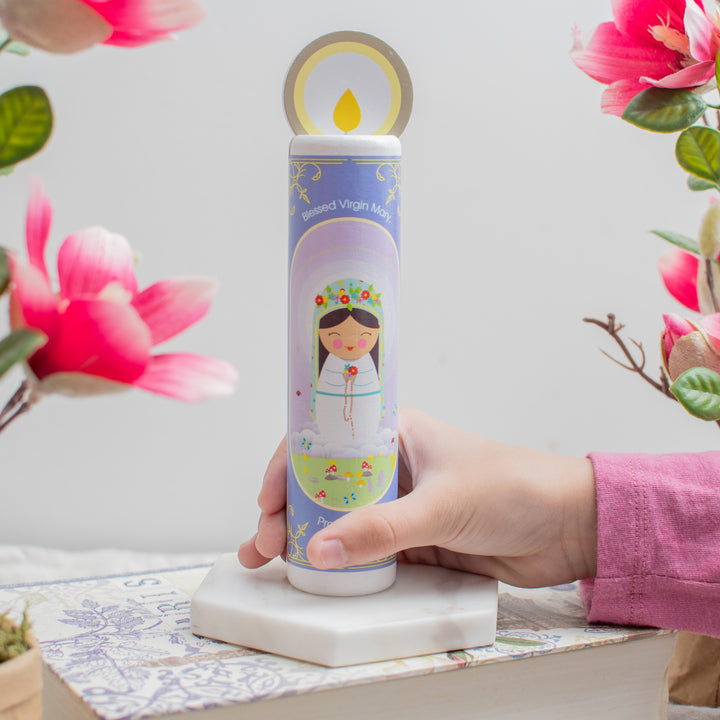 *Coming Soon* Blessed Virgin Mary (The Memorare) Wooden Prayer Candle - Shining Light Dolls