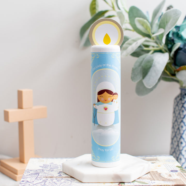 *Coming Soon* Our Lady of the Rosary (Hail Mary) Wooden Prayer Candle - Shining Light Dolls