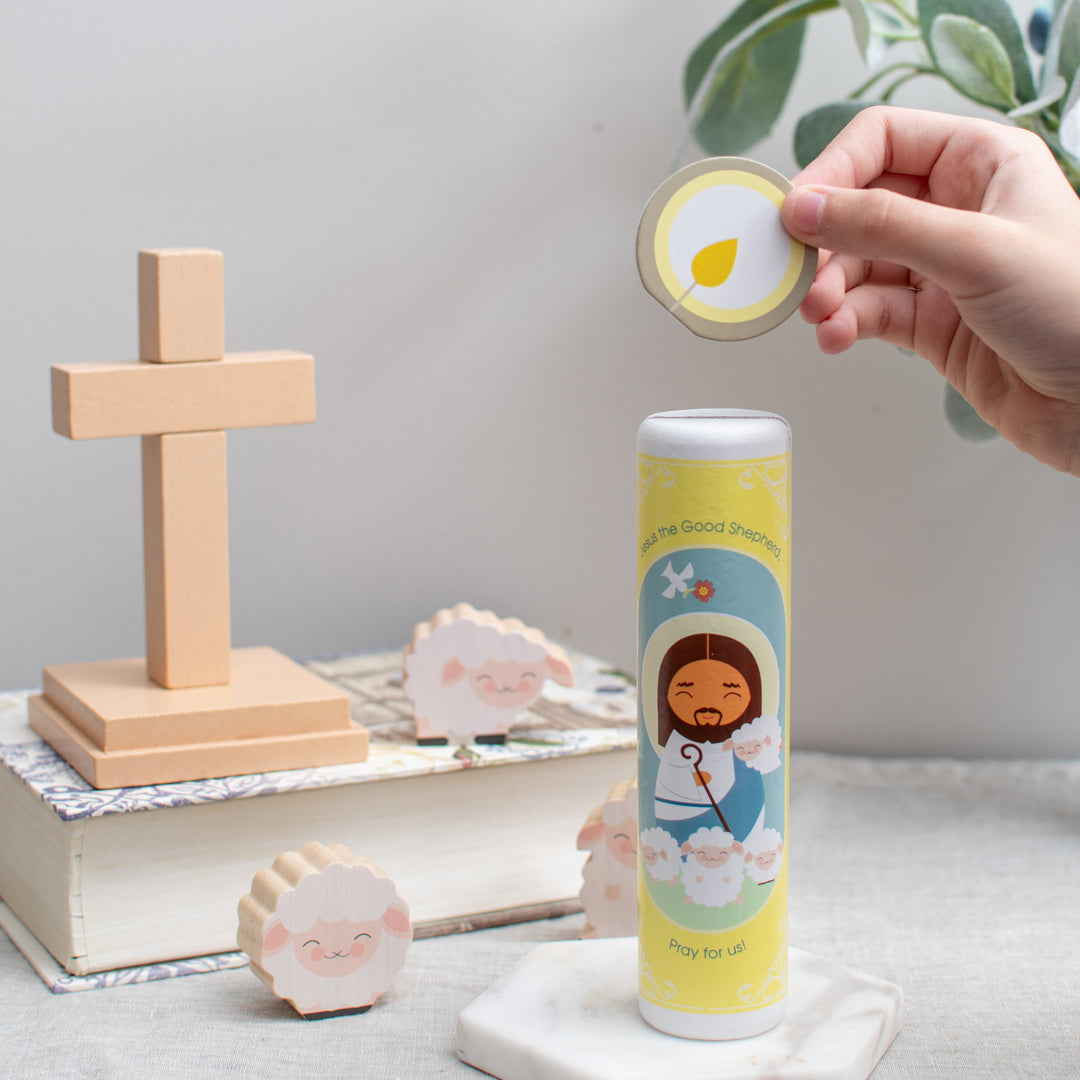 *Coming Soon* Jesus Christ, the Good Shepherd (The Our Father) Wooden Prayer Candle - Shining Light Dolls