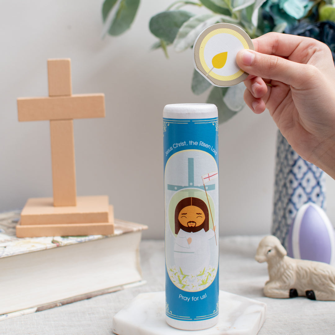 *Coming Soon* Jesus Christ, the Risen Lord (Eternal Rest prayer for the deceased) Wooden Prayer Candle - Shining Light Dolls