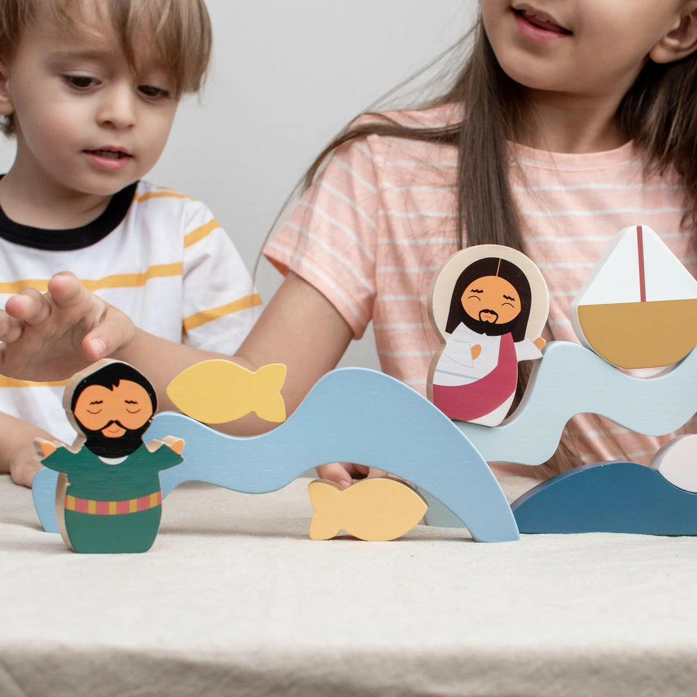 Jesus & St. Peter Walk on Water Wooden Wave Stacker Toy - Shining Light Dolls