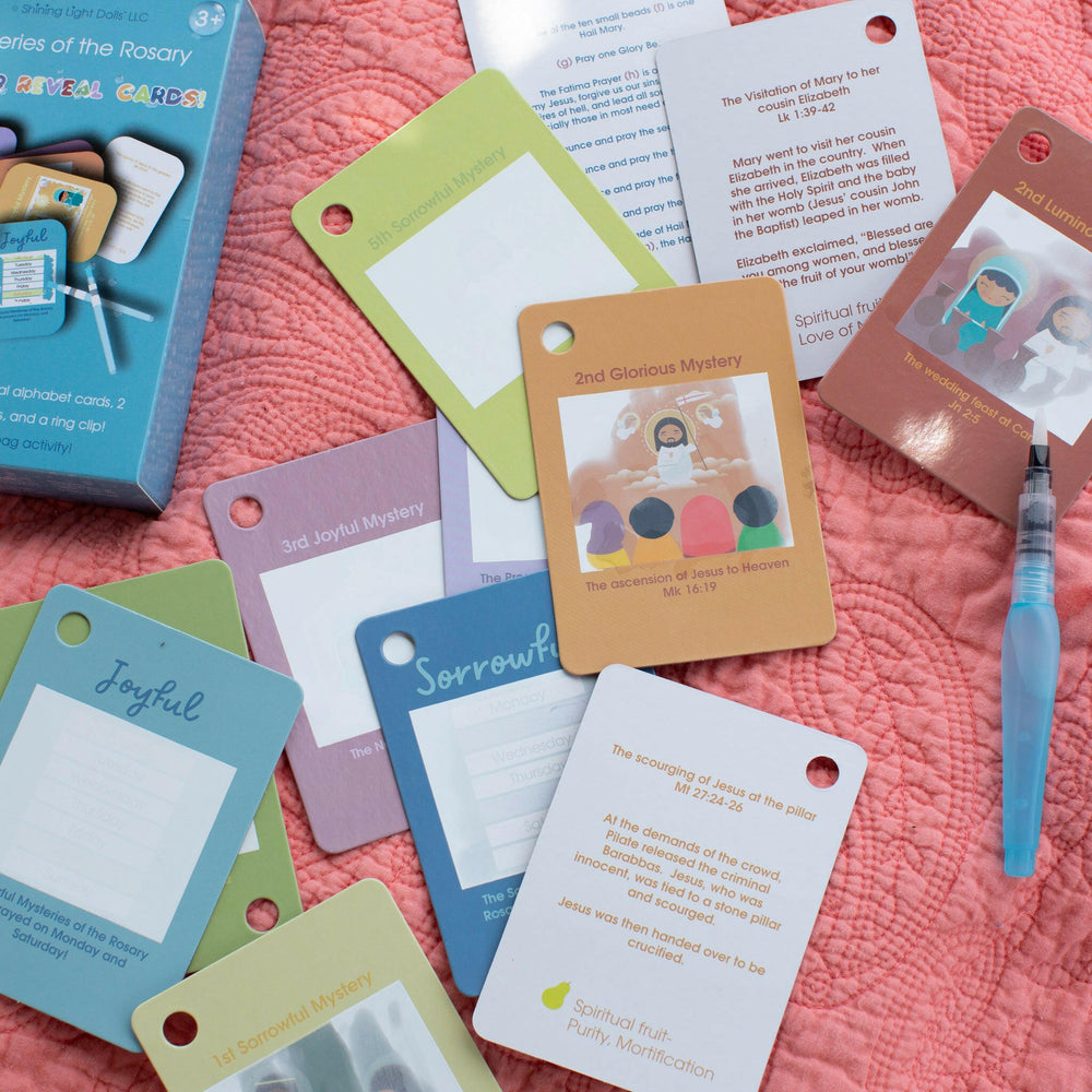 Mysteries of the Rosary Water Reveal Cards - Shining Light Dolls