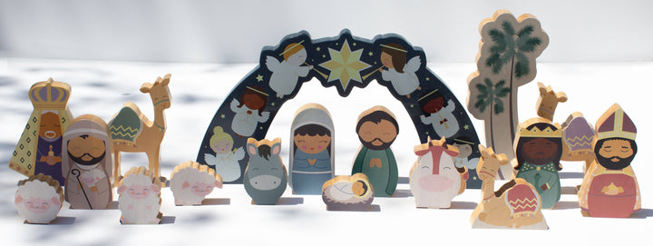 Deluxe Christmas Nativity Wooden Playset - Shining Light Dolls