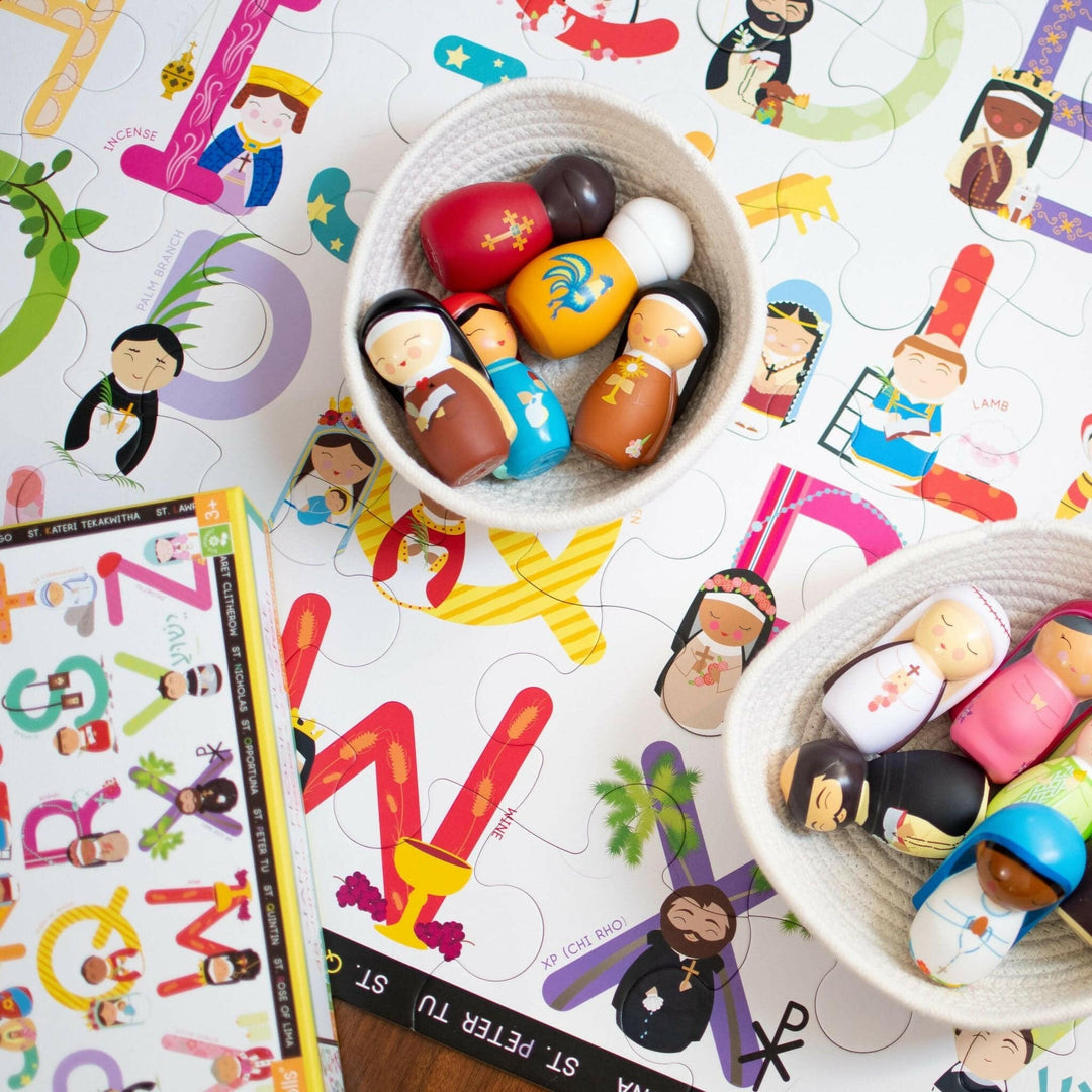 Saints & Symbols Alphabet Giant Floor Puzzle 24" x 36" - Shining Light Dolls