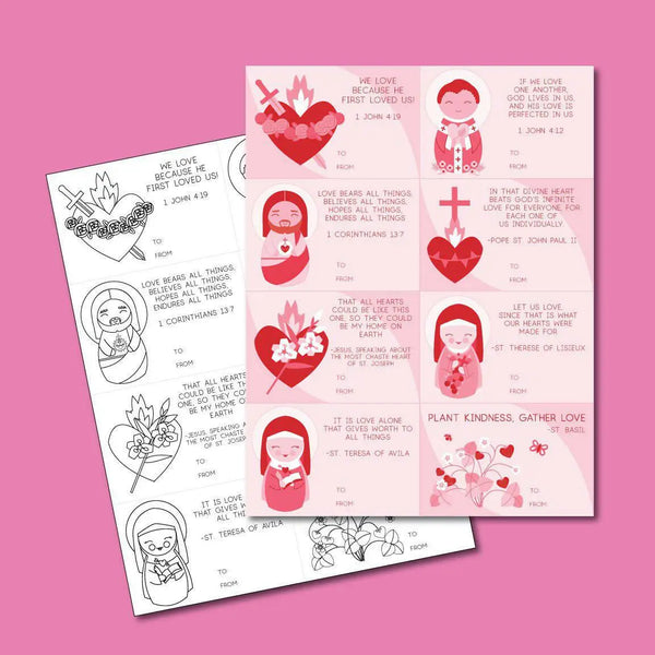Valentine's Day Cards! Colored and coloring sheet style - Digital Down ...